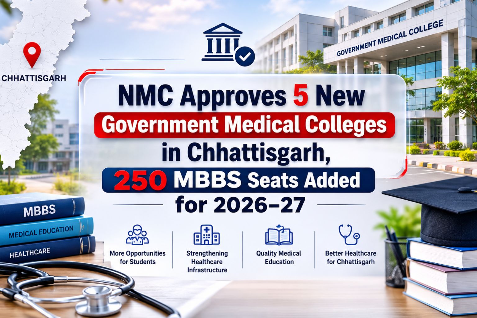 NMC Approves 5 New Government Medical Colleges in Chhattisgarh, 250 MBBS Seats Added for 2026–27