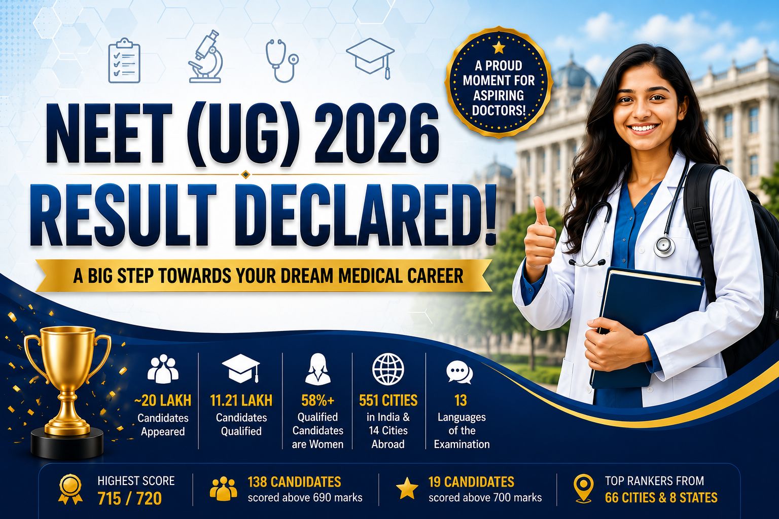 NEET UG 2026 Result Declared: 11.21 Lakh Candidates Qualify as NTA Releases Scorecards