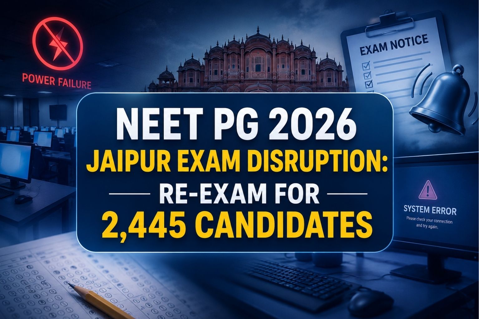 NEET PG 2026: Power Failure Disrupts Exam in Jaipur, Re-Examination Announced for 2,445 Candidates